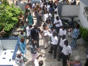 Wedding party enters the chapel